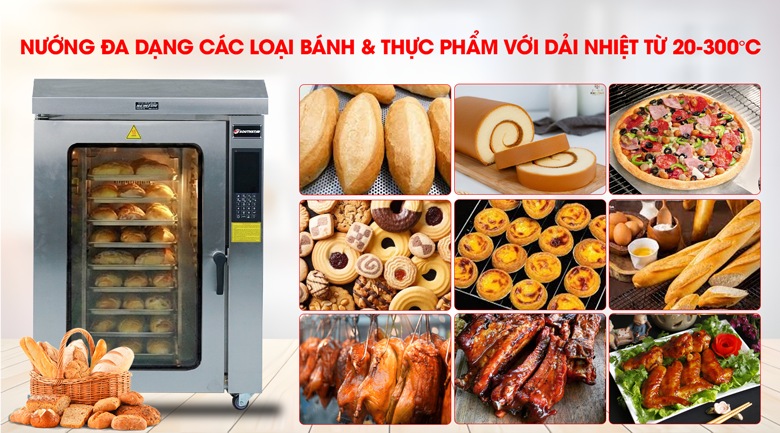 Dải nhiệt rộng, nướng đa dạng các loại bánh và thực phẩm Dải nhiệt rộng, nướng đa dạng các loại bánh và thực phẩm
