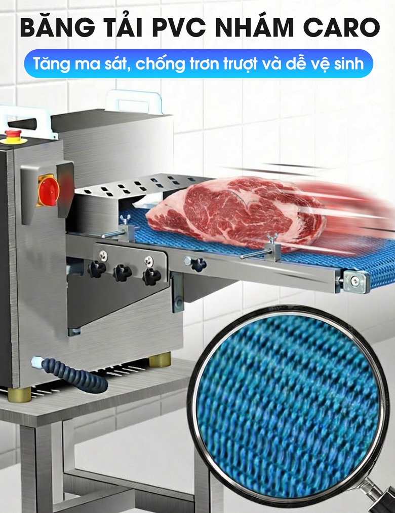 Băng tải PVC nhám caro giúp tăng ma sát, chống trơn trượt và bám dính nguyên liệu Băng tải PVC nhám caro giúp tăng ma sát, chống trơn trượt và bám dính nguyên liệu