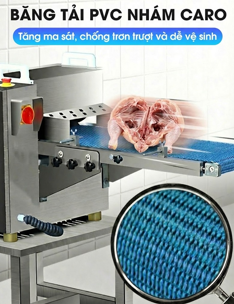 Băng tải PVC nhám caro giúp tăng ma sát, chống trơn trượt và bám dính nguyên liệu Băng tải PVC nhám caro giúp tăng ma sát, chống trơn trượt và bám dính nguyên liệu