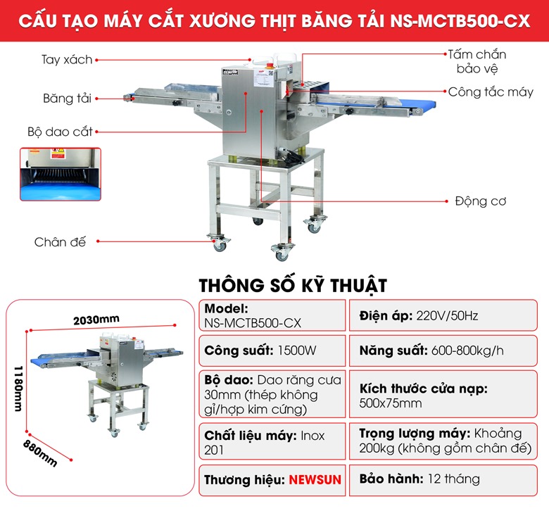 Cấu tạo máy cắt xương thịt băng tải NS-MCTB500-CX Cấu tạo máy cắt xương thịt băng tải NS-MCTB500-CX