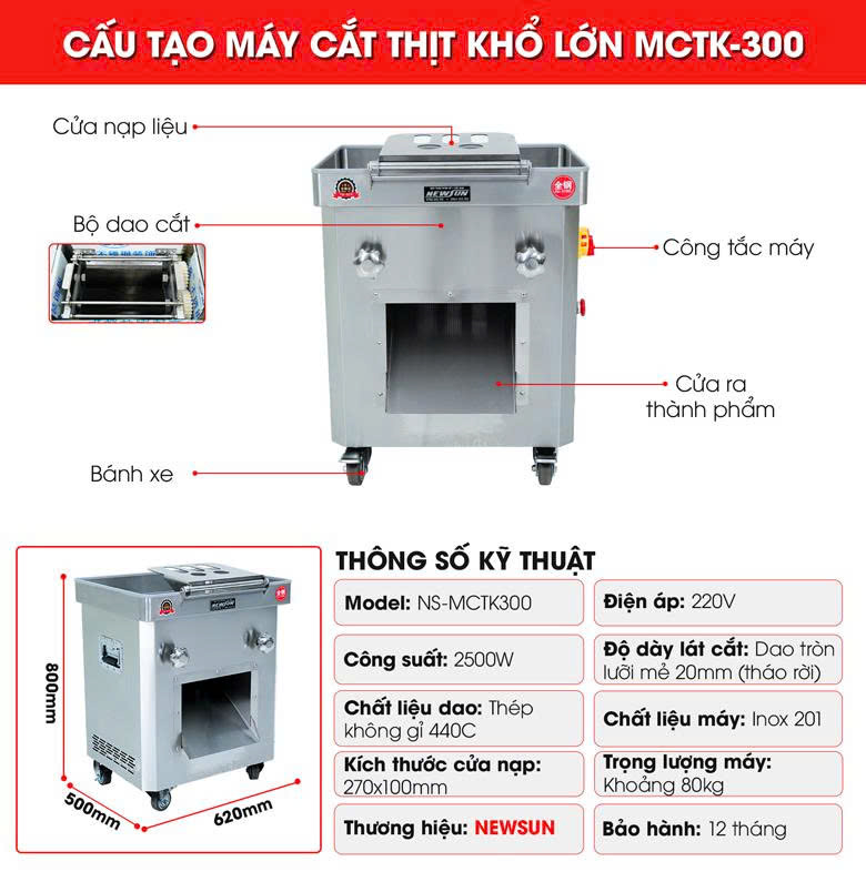 Cấu tạo máy cắt thịt tươi sống NS-MCTK300