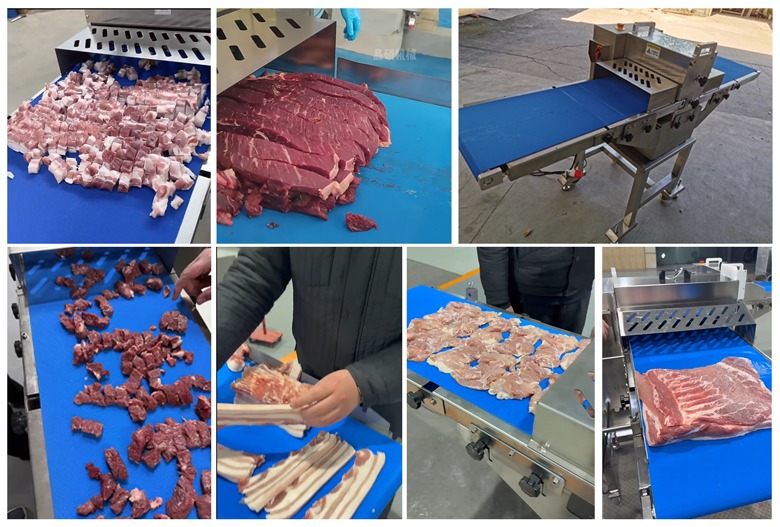 Hình ảnh thực tế sử dụng máy cắt thịt băng tải công nghiệp NEWSUN Hình ảnh thực tế sử dụng máy cắt thịt băng tải công nghiệp NEWSUN