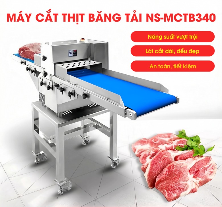 Máy cắt thịt băng tải đa năng NS-MCTB340 Máy cắt thịt băng tải đa năng NS-MCTB340