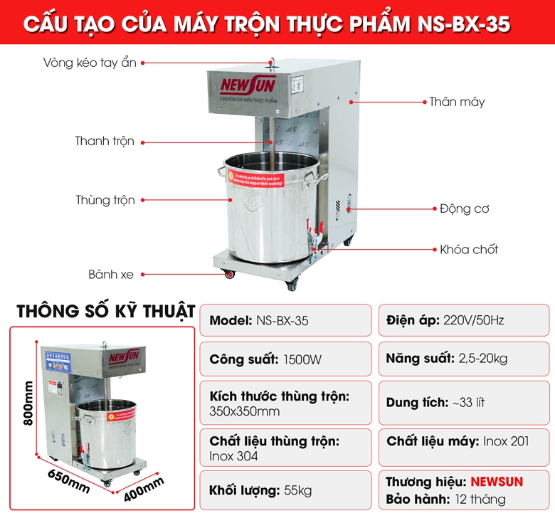 Cấu tạo máy trộn thực phẩm đa năng BX-35