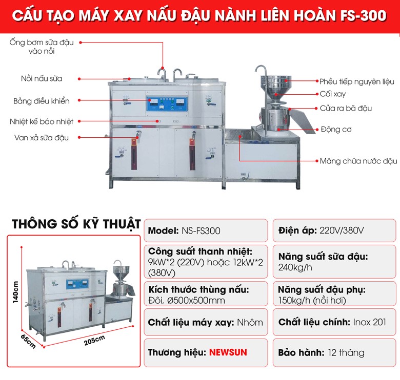 Tổng quan toàn bộ hệ thống máy xay nấu đậu nành liên hoàn FS-300