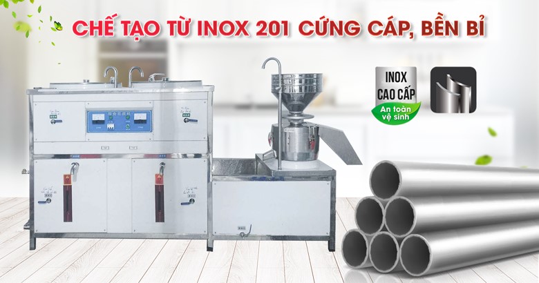 Khung và thùng nấu của máy được làm từ inox 201