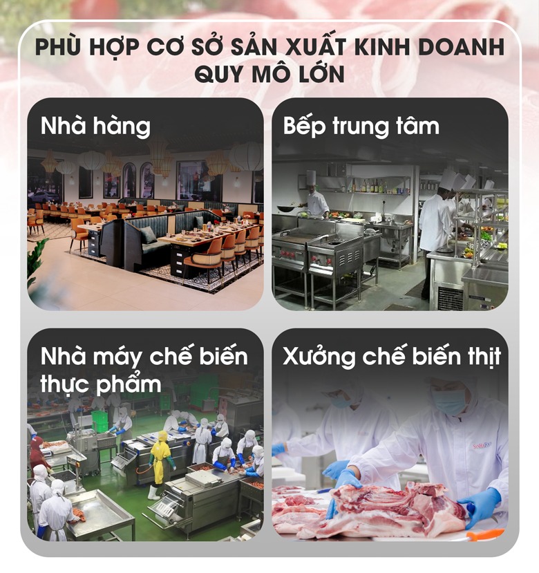Máy cắt thịt băng tải phù hợp với các cơ sở sản xuất kinh doanh quy mô lớn Máy cắt thịt băng tải phù hợp với các cơ sở sản xuất kinh doanh quy mô lớn
