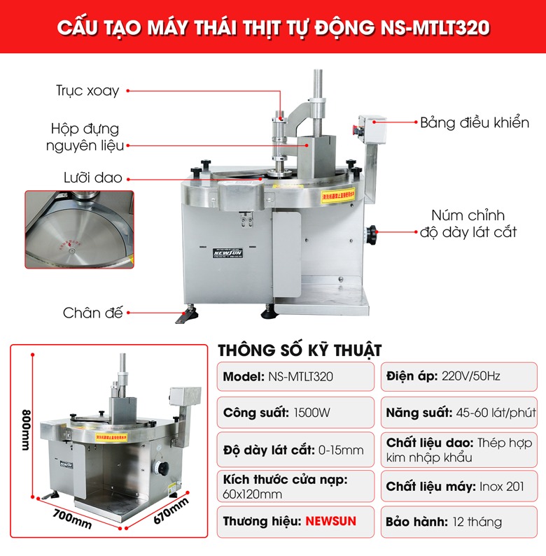 Cấu tạo máy thái thịt tự động NS-MTLT320