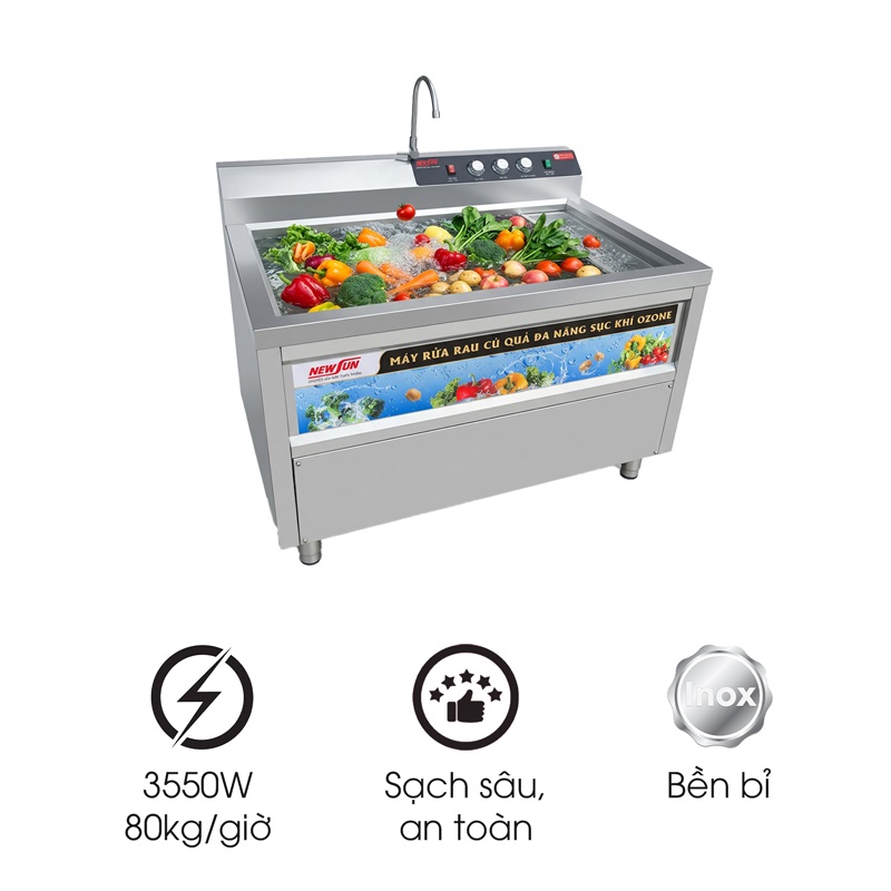 Máy rửa rau củ quả sục khí ozone NS-80 (inox 304)