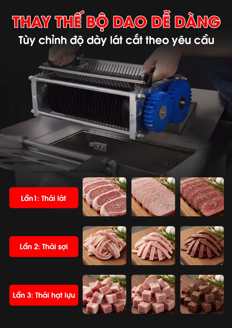 Thiết kế thay dao tuỳ chỉnh độ dày lát cắt theo yêu cầu Thiết kế thay dao tuỳ chỉnh độ dày lát cắt theo yêu cầu