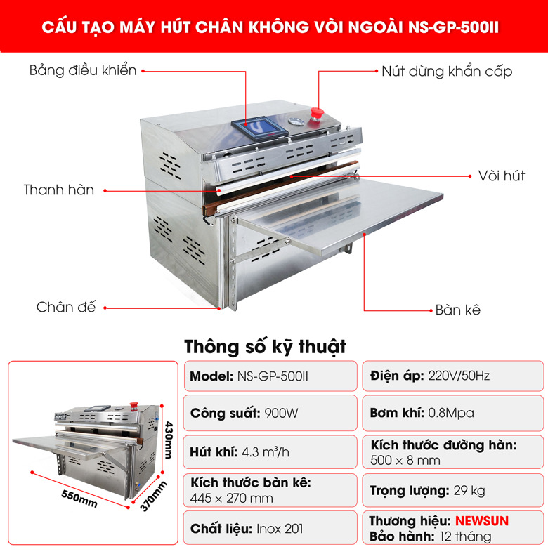 Cấu tạo máy hút chân không vòi ngoài NS-GP-500II