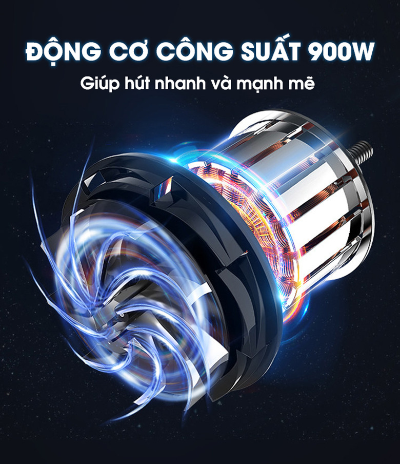 Máy hút chân không vòi ngoài được trang bị động cơ công suất lên đến 900W