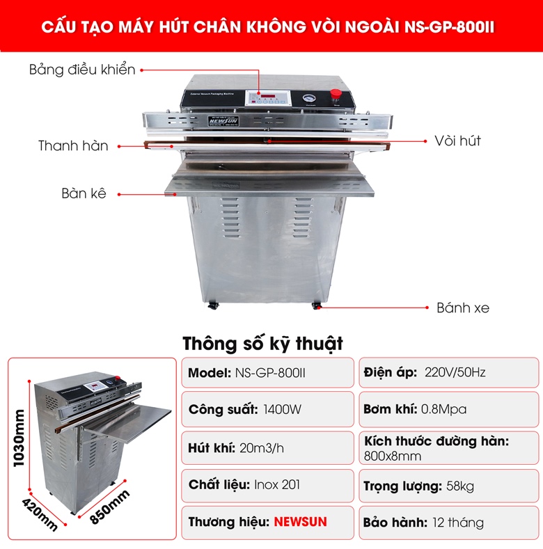 Cấu tạo máy hút chân không vòi ngoài NS-GP-800II 