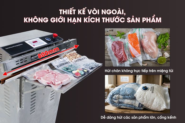 Thiết kế vòi ngoài giúp hút không giới hạn kích tước sản phẩm