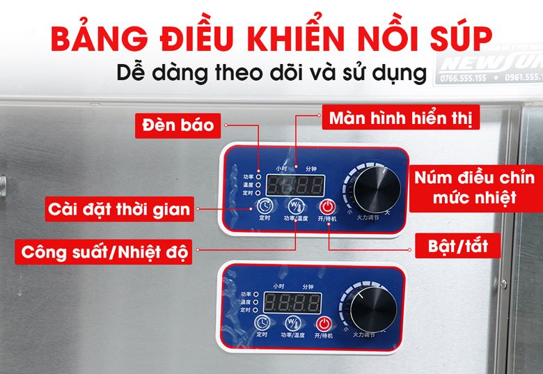 Khu vực nồi soup được trang bị bảng điều khiển riêng với núm vặn điều chỉnh nhiệt