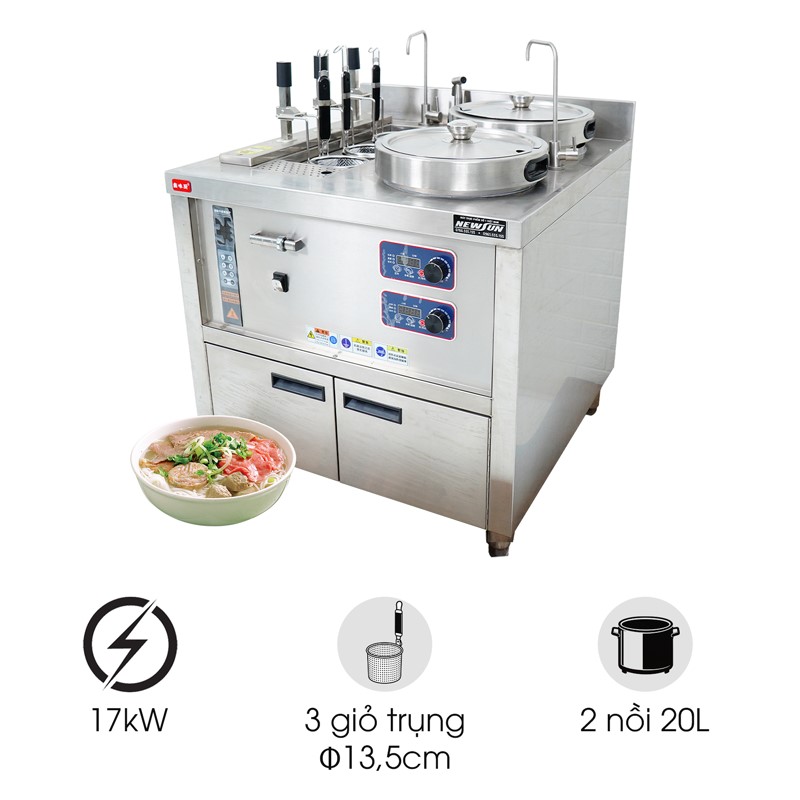 Bộ nồi nấu phở đôi và máy nhúng phở tự động NS-JZML-3G-H30-30