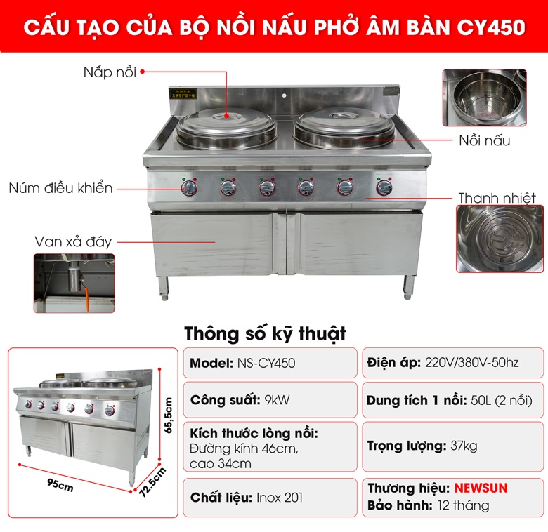 Cấu tạo của bộ nồi nấu phở âm bàn CY450