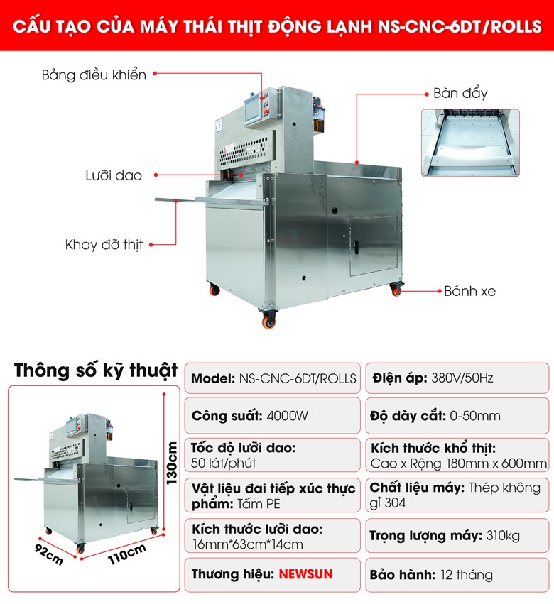 Cấu tạo máy cắt thịt đông lạnh cao cấp CNC-6DT/ROLLS