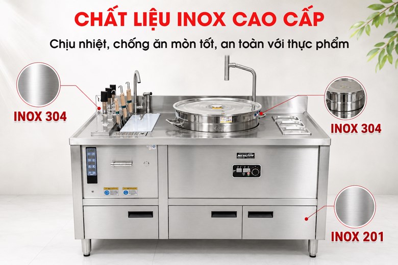 Chất liệu inox bền bỉ, phù hợp môi trường bếp công nghiệp  
