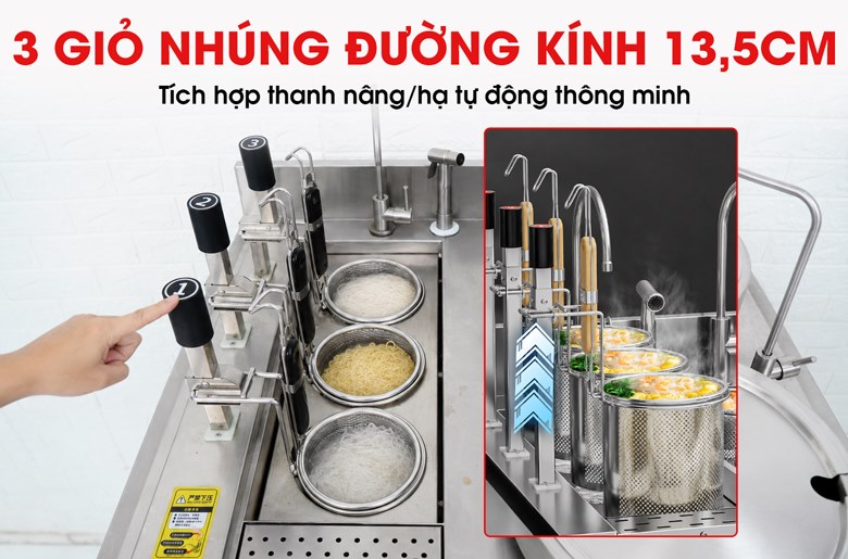Trang bị 3 giỏ nhúng tự động
