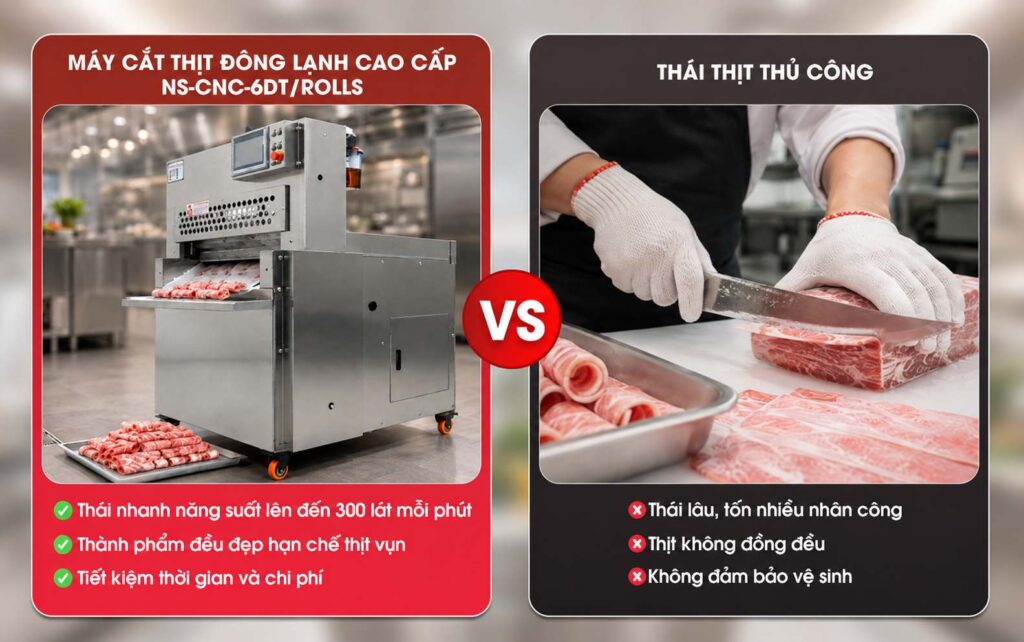 Lợi ích khi đầu tư máy cắt thịt đông lạnh cao cấp NS-CNC-6DT/ROLLS
