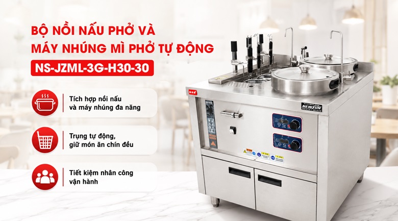 Bộ nồi nấu phở đôi và máy nhúng phở tự động NS-JZML-3G-H30-30