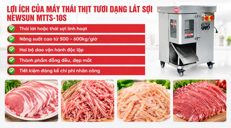Lợi ích khi đầu tư máy thái thịt tươi dạng lát sợi MTTS-10S NEWSUN 