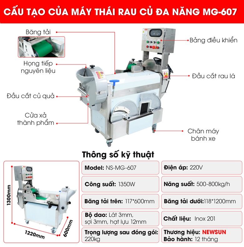 Cấu tạo máy thái rau củ đa năng MG-607