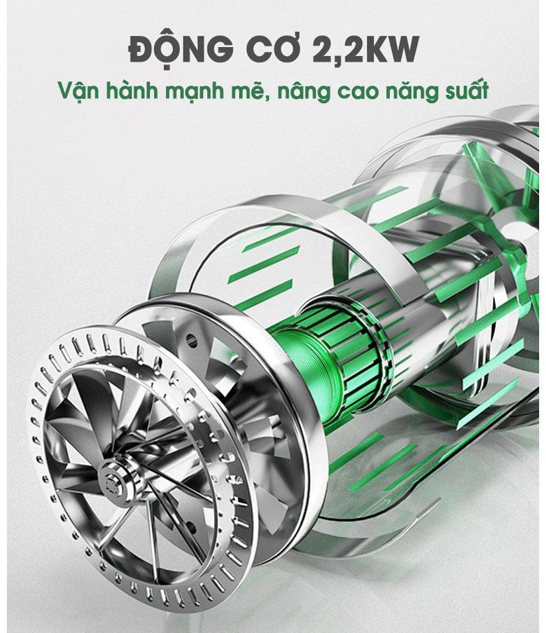 Động cơ 2,2kW mạnh mẽ, vận hành bền bỉ