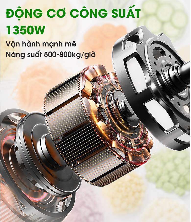 Năng suất 500–800kg/giờ, vận hành liên tục