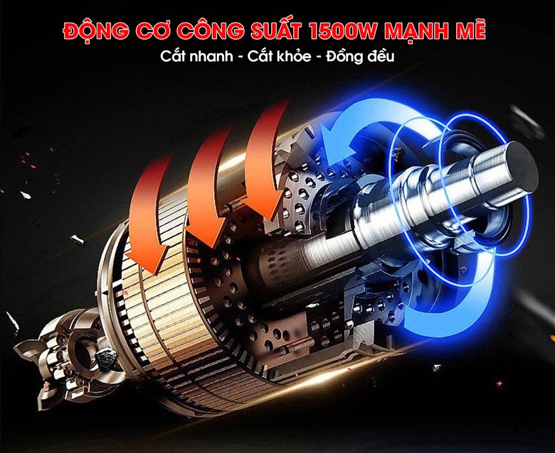Động cơ lõi đồng 1500W, vận hành bền bỉ khi thái thịt liên tục
