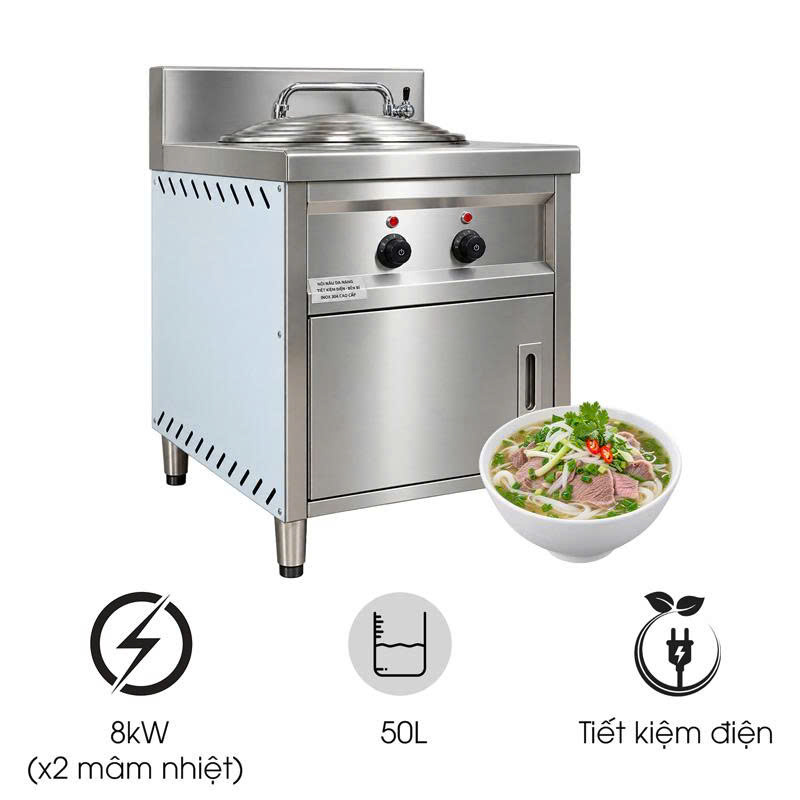 Nồi nấu phở bàn vuông điện liền 50 lít