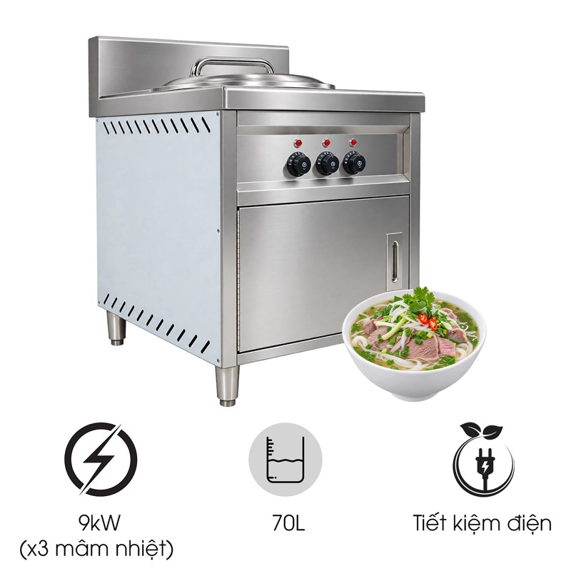 Nồi nấu phở bàn vuông điện liền 70 lít