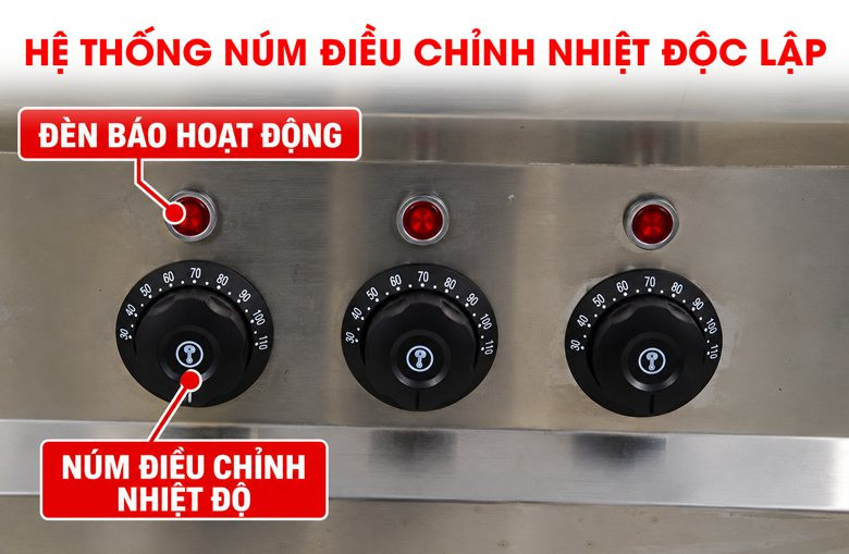 Hệ thống núm điều chỉnh nhiệt độc lập, dễ dàng kiểm soát