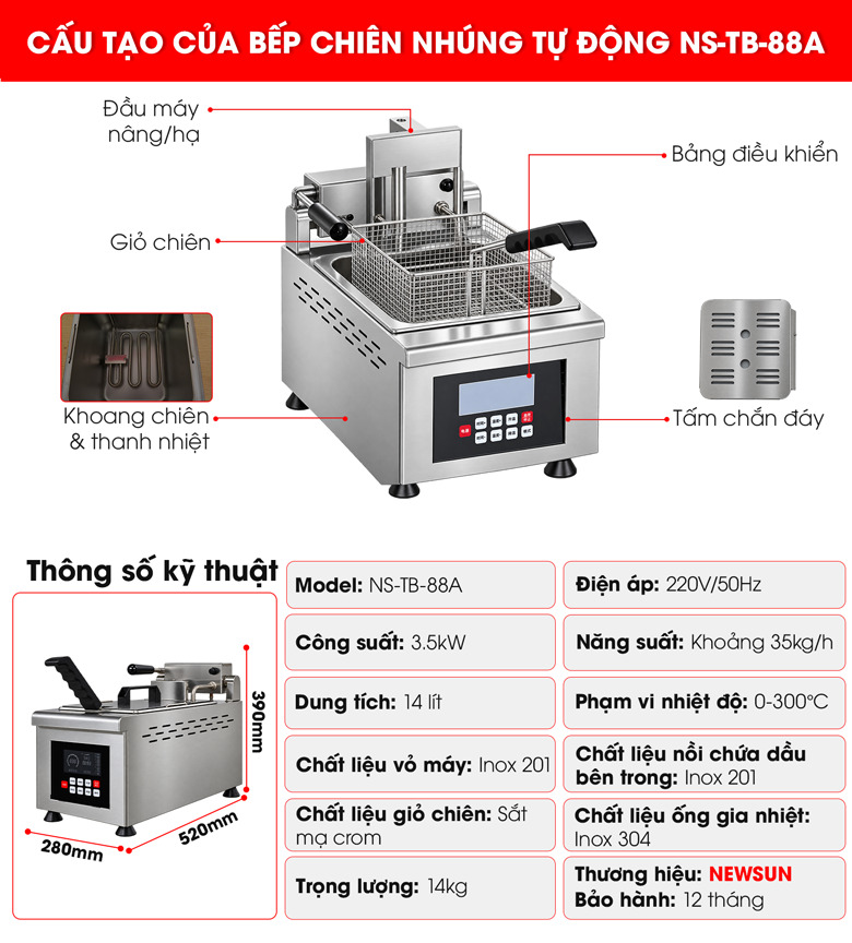 Cấu tạo chi tiết của bếp chiên nhúng tự động TB-88A