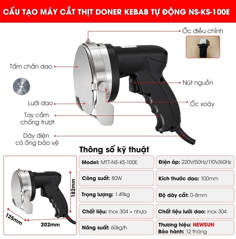 Cấu tạo máy thái thịt Doner Kebab tự động NS-KS-100E