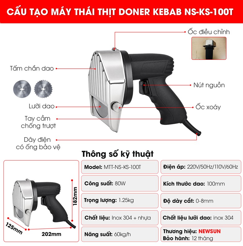 Cấu tạo máy thái thịt Doner Kebab tự động NS-KS-100T