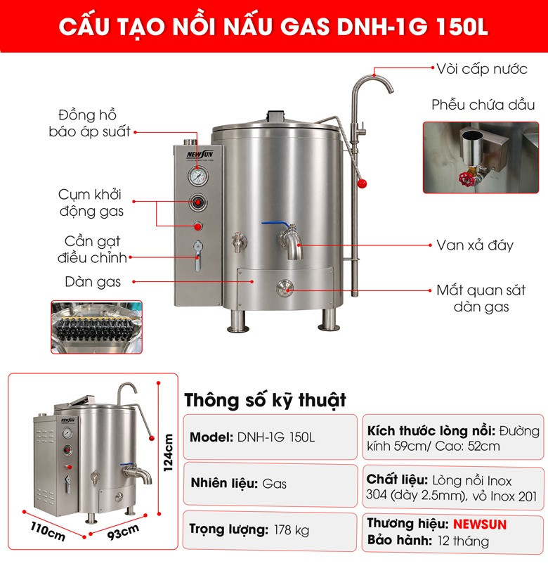 Cấu tạo nồi nấu gas DNH 1G 150L