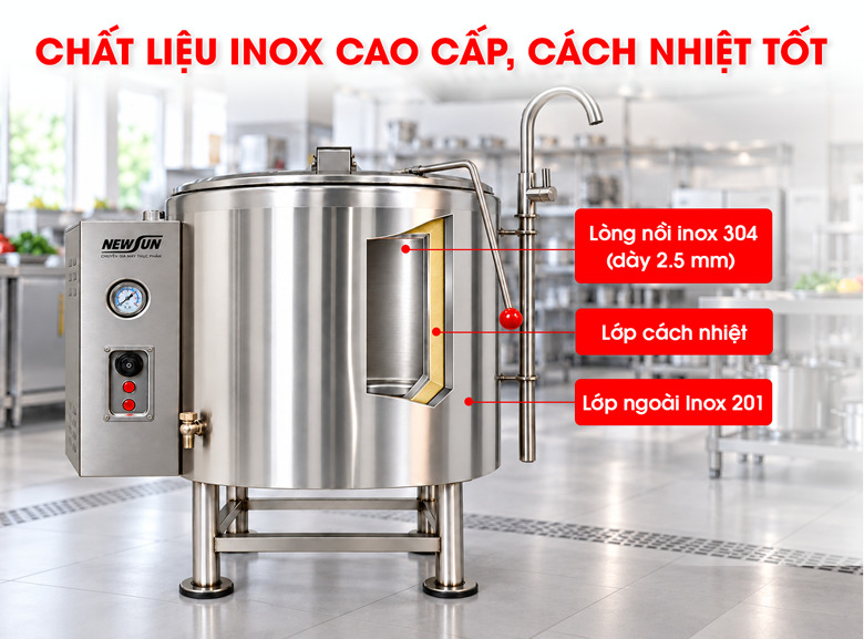 Lòng inox 304 dày 2,5mm chắc chắn, thuận tiện vệ sinh