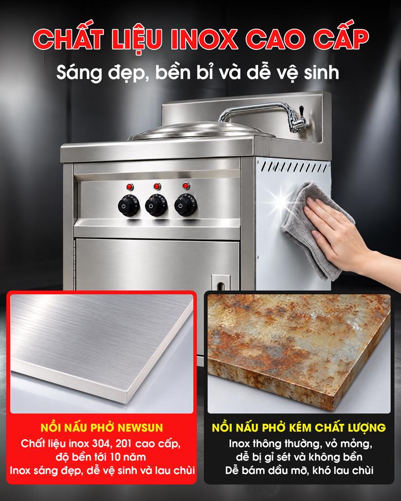 Inox cao cấp, bền chắc, sáng đẹp, dễ vệ sinh