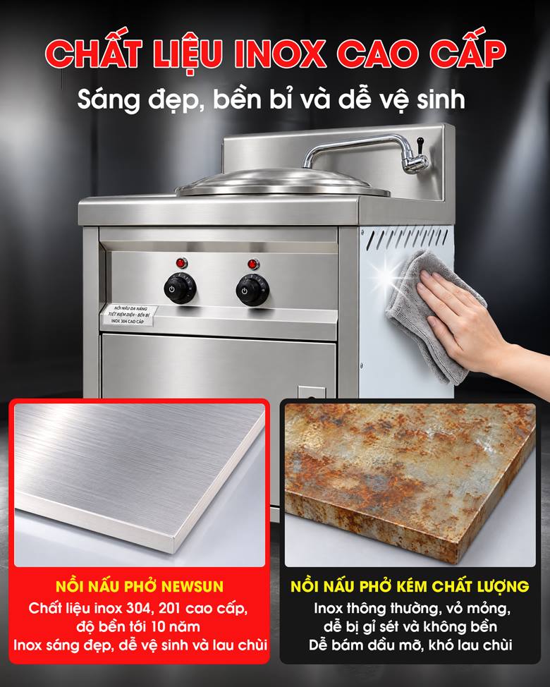 Chất liệu inox chắc chắn, thuận tiện sử dụng hằng ngày