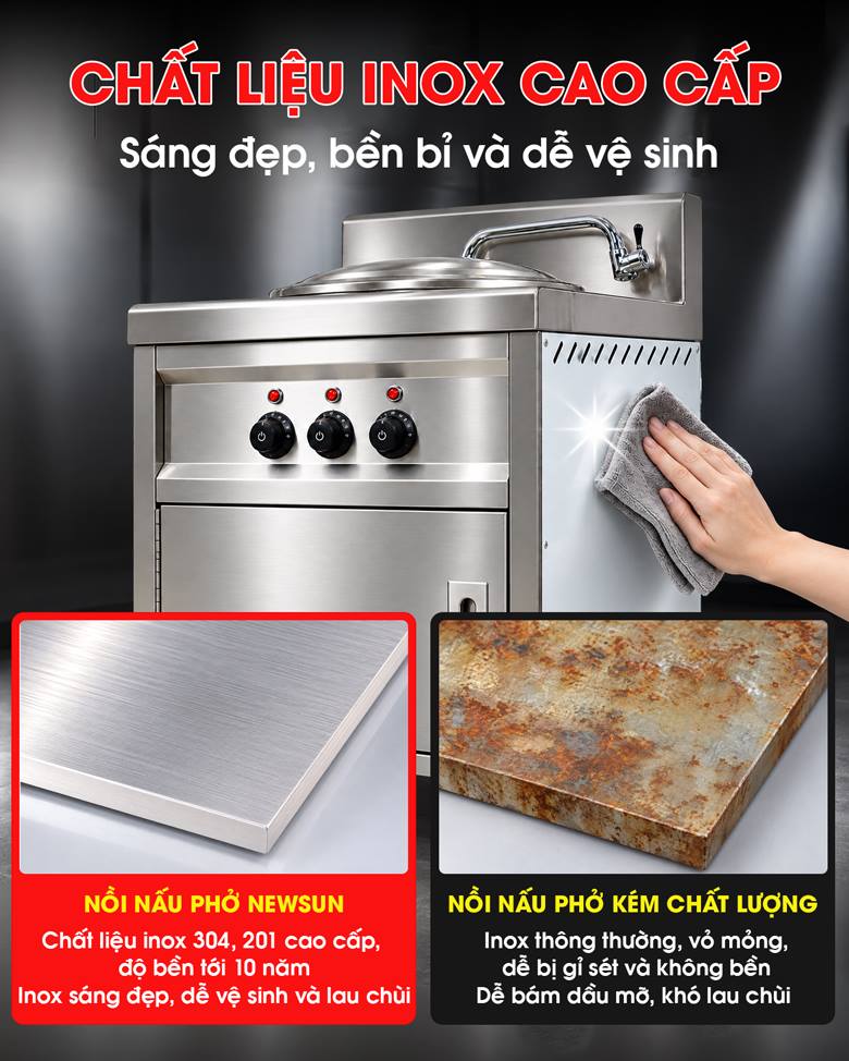 Sử dụng inox bền chắc, thuận tiện lau rửa  