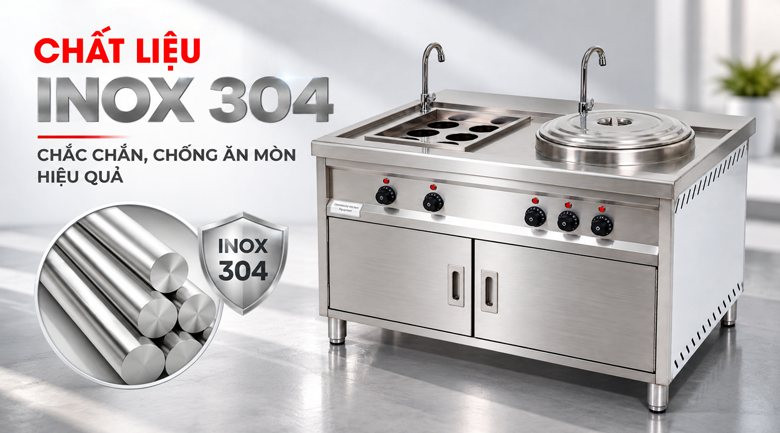 Chất liệu inox 304 cao cấp, bền bỉ và dễ vệ sinh