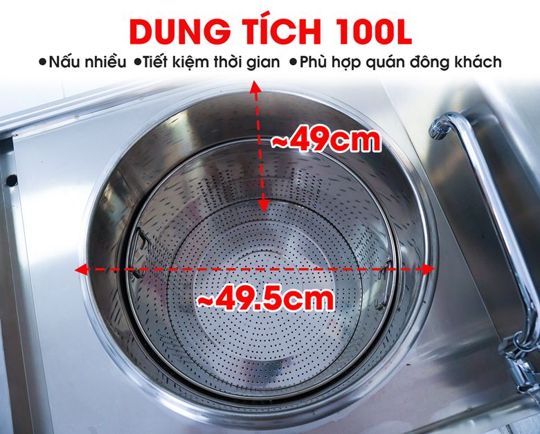Lòng nồi rộng cho dung tích 100L