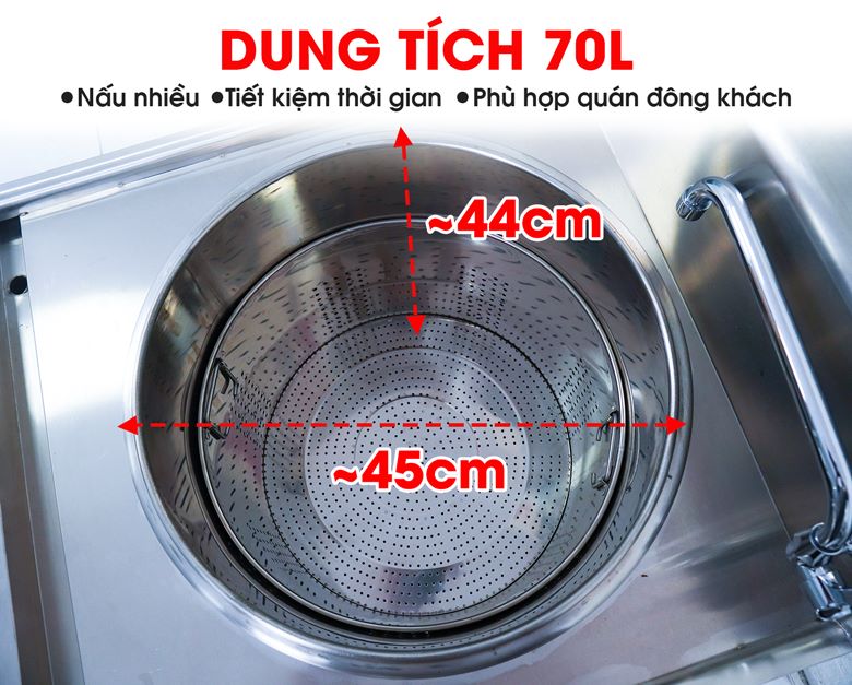 Thiết kế lòng nồi đường kính lớn với dung tích 70L