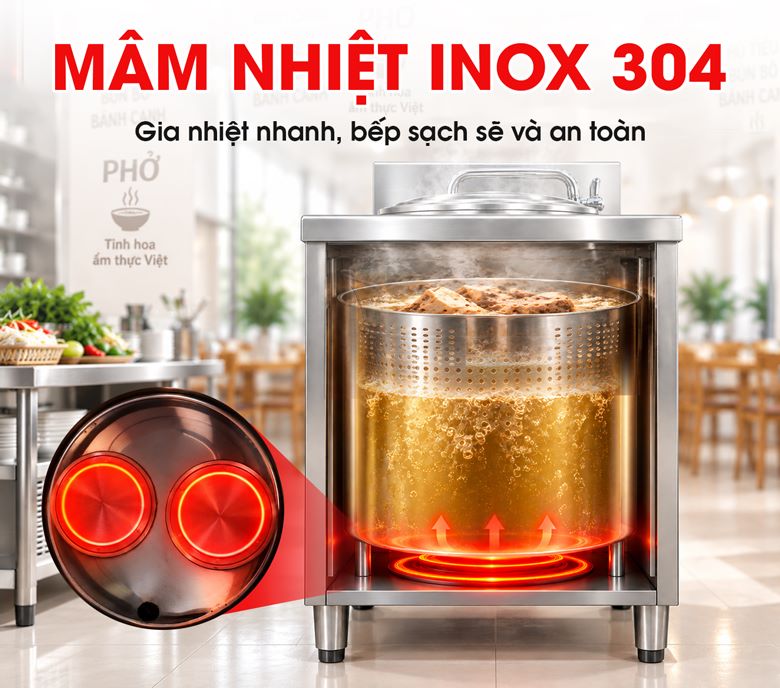 Mâm nhiệt inox 304, làm nóng trực tiếp trong nồi