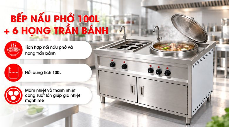 Bếp nấu phở 100L + 6 họng trần bánh