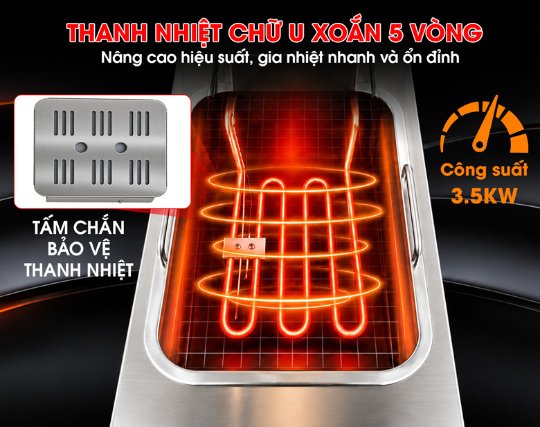 Thanh nhiệt chữ U xoắn 5 vòng, hỗ trợ truyền nhiệt hiệu quả