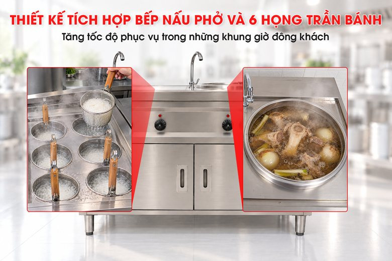 Thiết kế tích hợp nồi nấu phở và 6 họng trần bánh tiện lợi