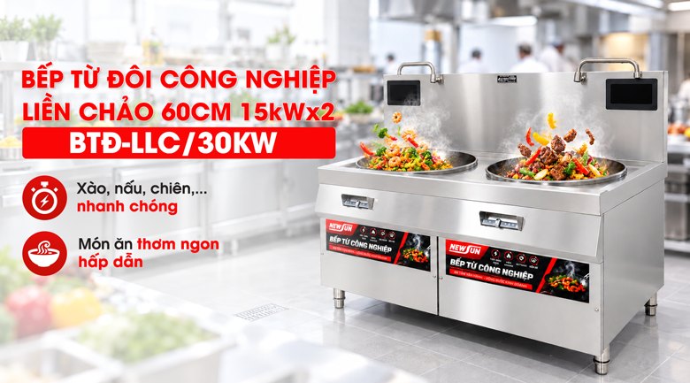 Bếp từ công nghiệp đôi liền chảo 60cm 15kWx2 BTĐ-LLC/30KW